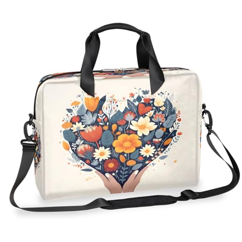 Laptop-Aktentasche mit Blumenstrauß in Herzform mit Blumen, 39,7 cm (15,7 Zoll), Business-Computer-Tasche mit abnehmbarem Schultergurt, Laptoptasche, Kurier-Aktentasche von Mexpekil