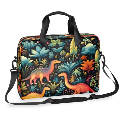 Laptop-Aktentasche mit Cartoon-Dinosaurier-Tieren, Dschungelpflanzen, für Männer und Frauen, 15,7 Zoll, Business-Computer-Tasche mit abnehmbarem Schultergurt, Laptoptasche, Kuriertasche von Mexpekil