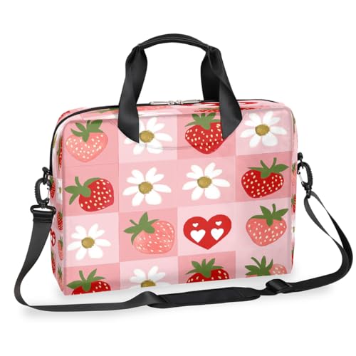 Laptop-Aktentasche mit Erdbeeren und Gänseblümchen für Damen und Herren, 15,7 Zoll, Business-Computertasche mit abnehmbarem Schultergurt, Laptoptasche, Messenger-Aktentasche von Mexpekil
