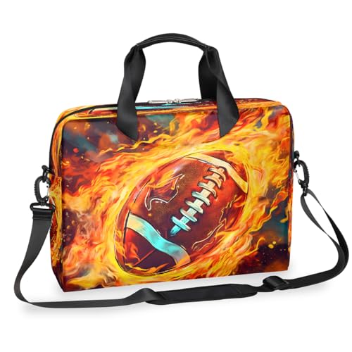 Laptop-Aktentasche mit Flamme American Football im Cartoon-Stil für Männer und Frauen, 15,7 Zoll Business-Computertasche mit abnehmbarem Schultergurt, Laptoptasche, Messenger-Aktentasche von Mexpekil