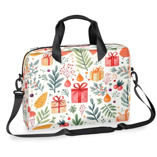 Laptop-Aktentasche mit Weihnachts-Cartoon-Motiv und Blättern für Männer und Frauen, 15,7 Zoll Business-Computertasche mit abnehmbarem Schultergurt, Laptoptasche, Kuriertasche, Aktentasche von Mexpekil