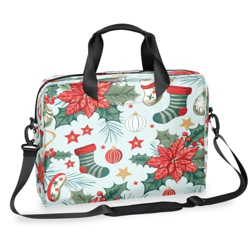 Laptop-Aktentasche mit Weihnachtssocken und Blumenmuster, 39,7 cm (15,7 Zoll), Business-Computertasche mit abnehmbarem Schultergurt, Laptoptasche, Kuriertasche, Aktentasche von Mexpekil