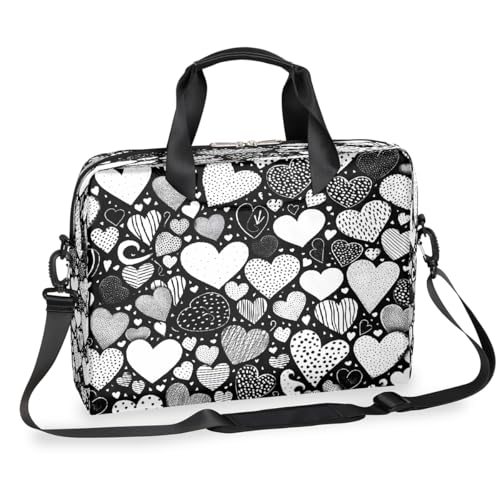 Laptop-Aktentasche mit abstraktem Liebesherz, 39,9 cm (15,7 Zoll), Business-Computertasche mit abnehmbarem Schultergurt, Laptoptasche, Kuriertasche, Aktentasche, Schwarz und Weiß von Mexpekil