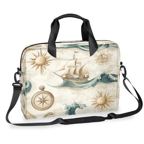 Laptop-Aktentasche mit nautischem Segelboot-Kompass-Szenenmuster für Männer und Frauen, 15,7 Zoll Business-Computertasche mit abnehmbarem Schultergurt, Laptoptasche, Kurier-Aktentasche von Mexpekil