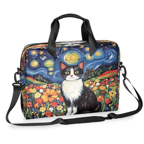 Laptop-Aktentasche mit niedlichem Katzenmotiv, buntes Blumenmuster, für Damen und Herren, 39,7 cm (15,7 Zoll), Business-Computer-Tasche mit abnehmbarem Schultergurt, Laptoptasche, Kuriertasche von Mexpekil