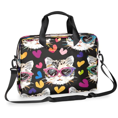 Laptop-Aktentasche mit süßer lustiger Katze mit Sonnenbrille, Cartoon-Stil, für Männer und Frauen, 15,7 Zoll, Business-Computer-Tasche mit abnehmbarem Schultergurt, Laptoptasche, Kuriertasche von Mexpekil