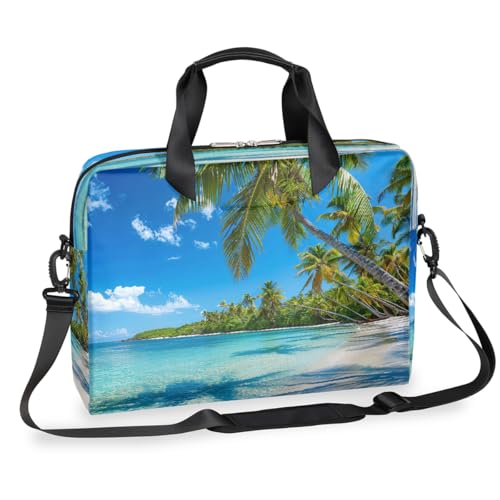 Laptop-Aktentasche mit tropischen Palmen auf sonniger Insel und Strandszene für Männer und Frauen, 15,7 Zoll, Business-Computertasche mit abnehmbarem Schultergurt, Laptoptasche, Messenger-Aktentasche von Mexpekil