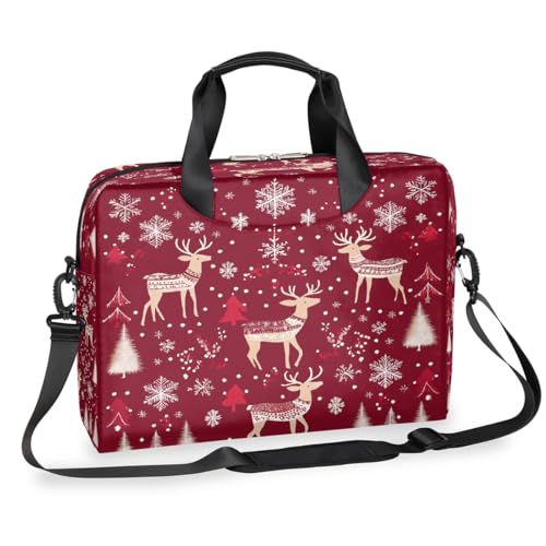 Laptop-Aktentasche mit weihnachtlichem Elch, Schneeflocke, Elch, für Damen und Herren, 15,7 Zoll, Business-Computertasche mit abnehmbarem Schultergurt, Laptoptasche, Messenger-Aktentasche von Mexpekil