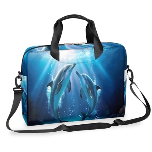 Laptoptasche 39,6 cm (15,6 Zoll) Unterwasser Delfine Laptoptasche Wasserdicht Laptop Schulter Messenger Bag für Damen Herren, Schwarz von Mexpekil