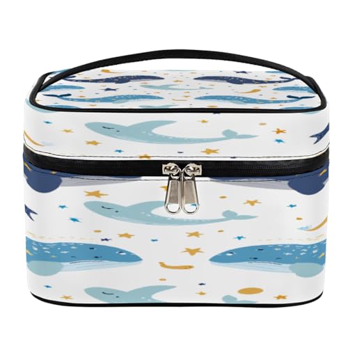 Make-up-Tasche, Cartoon-Delfin, große Kapazität, Reise-Kulturbeutel für Damen, mit Griff und elastischem festem Seil, tragbarer Make-up-Taschen-Organizer, Cartoon-Delfin, Einheitsgröße, Kosmetiktasche von Mexpekil