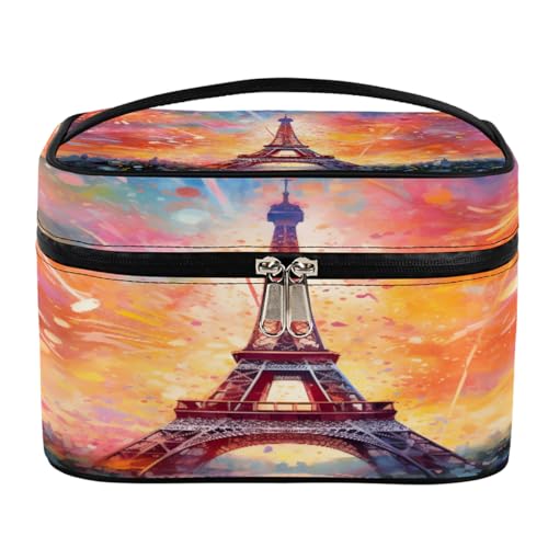 Make-up-Tasche, Feuerwerk, Eiffel, große Kapazität, Reise-Kulturbeutel für Damen, mit Griff und elastischem festem Seil, tragbarer Make-up-Taschen-Organizer, Feuerwerk Eiffel, Einheitsgröße, von Mexpekil
