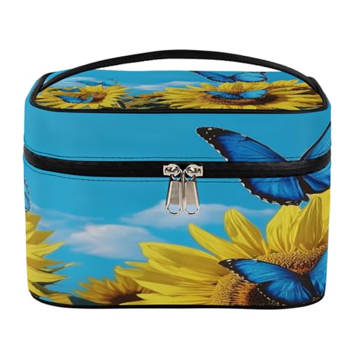 Make-up-Tasche, Sonnenblume, Schmetterling, Wolke, große Kapazität, Reise-Kulturbeutel für Damen, mit Griff und elastischem festem Seil, tragbarer Make-up-Taschen-Organizer, Sonnenblume, Make-up-Tasche, Sonnenblume, Schmetterling, Wolke, große Kapazität, Reise-Kulturbeutel für Damen, mit Griff und elastischem festem Seil, tragbarer Make-up-Taschen-Organizer, Sonnenblume, von Mexpekil