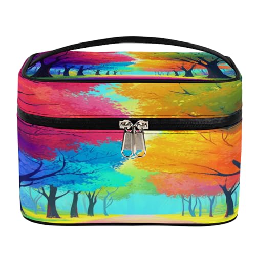 Make-up-Tasche, bunter Baum, großes Fassungsvermögen, Reise-Kulturbeutel für Damen, mit Griff und elastischem, festem Seil, tragbare Make-up-Tasche, Bunter Baum, Einheitsgröße, Kosmetiktasche Make-up-Tasche, bunter Baum, großes Fassungsvermögen, Reise-Kulturbeutel für Damen, mit Griff und elastischem, festem Seil, tragbare Make-up-Tasche, Bunter Baum, Einheitsgröße, Kosmetiktasche von Mexpekil