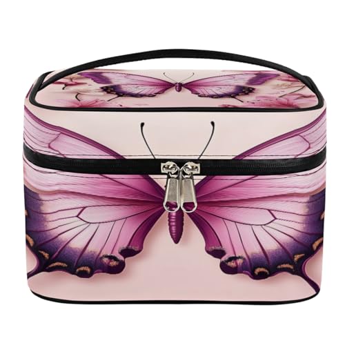 Make-up-Tasche, rosa Schmetterling, Lilie, große Kapazität, Reise-Kulturbeutel für Damen, mit Griff und elastischem festem Seil, tragbare Make-up-Tasche, Rosa Schmetterlingslilie, Einheitsgröße, Make-up-Tasche, rosa Schmetterling, Lilie, große Kapazität, Reise-Kulturbeutel für Damen, mit Griff und elastischem festem Seil, tragbare Make-up-Tasche, Rosa Schmetterlingslilie, Einheitsgröße, von Mexpekil