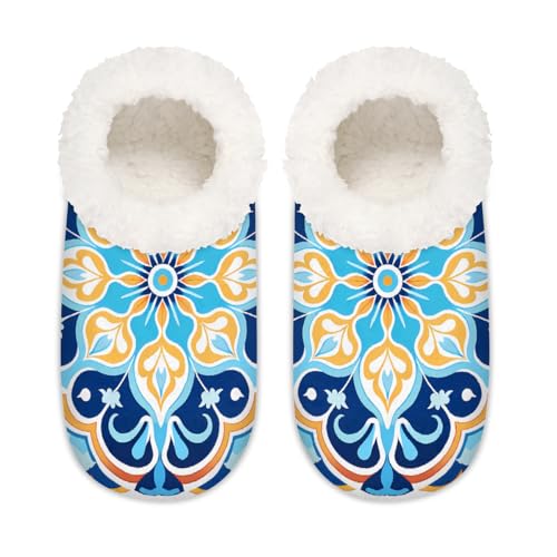 Mandala Damast Blume Ethnische Blumen Hausschuhe für Damen Herren Memory Foam Hausschuhe Hausschuhe Socken, multi, 6/6.5 UK Wide von Mexpekil