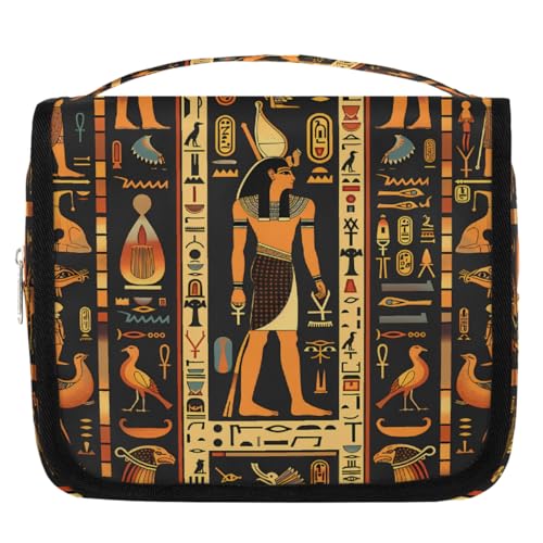 Mexpekil Ägyptische Ägypten Hieroglyphen Kulturtasche für Damen Herren Damen, wasserdichte hängende Reise-Kulturbeutel mit Haken, Kosmetik-Make-up-Tasche Organizer von Mexpekil