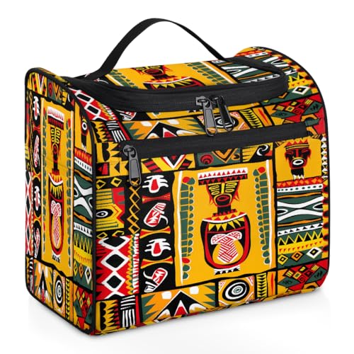 Mexpekil African Art Kulturbeutel mit geometrischem Muster, zum Aufhängen, für Damen und Herren, groß, wasserdicht, Make-up, Kosmetik, Kulturbeutel für Reisen, mehrfarbig, 10.2 x 6.5 x 9.2 inches, von Mexpekil