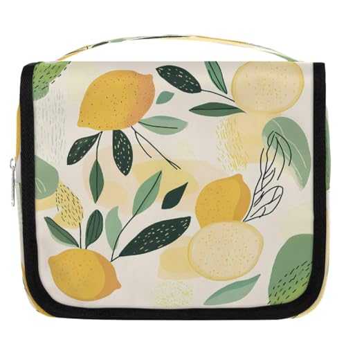 Mexpekil Art Kulturbeutel mit gelber Zitronenstruktur, für Damen, Herren, Damen, wasserdicht, zum Aufhängen, Reise-Kulturbeutel mit Haken, Kosmetiktasche, Make-up-Tasche, Organizer von Mexpekil