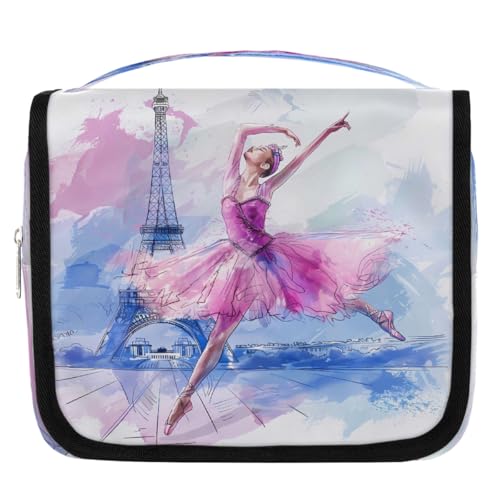 Mexpekil Art Painted Eiffelturm Balletttänzerin Kulturbeutel für Damen Herren Damen, wasserdichte hängende Reise-Kulturbeutel mit Haken, Kosmetik-Make-up-Tasche Organizer Mexpekil Art Painted Eiffelturm Balletttänzerin Kulturbeutel für Damen Herren Damen, wasserdichte hängende Reise-Kulturbeutel mit Haken, Kosmetik-Make-up-Tasche Organizer von Mexpekil