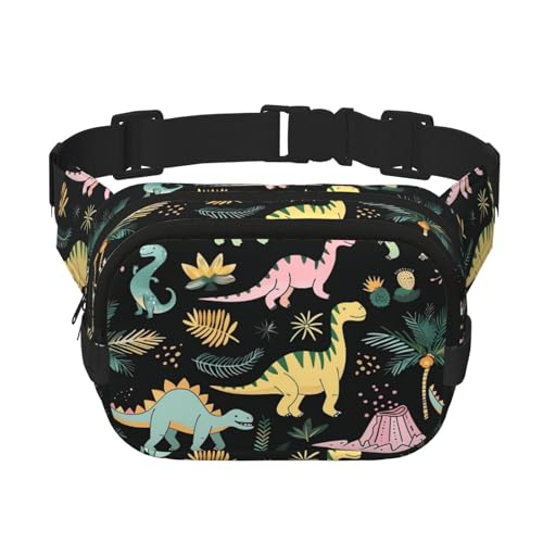 Mexpekil Bauchtasche Dinosaurier Dino Palmblatt Bauchtasche Damen Herren Wasserdicht Mode Hüfttaschen mit verstellbarem Gurt Crossbody Gürteltasche zum Laufen Wandern, mehrfarbig, Einheitsgröße von Mexpekil