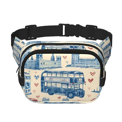 Mexpekil Bauchtasche London Bridge Bus Love Muster Bauchtasche Damen Herren Wasserdicht Mode Hüfttaschen mit verstellbarem Gurt Crossbody Gürteltasche zum Laufen Wandern, mehrfarbig, Einheitsgröße von Mexpekil