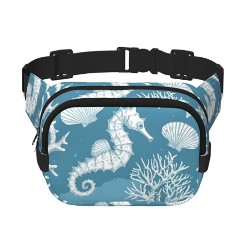 Mexpekil Bauchtasche Ocean Seepferdchen Seestern Koralle Bauchtasche Damen Herren Wasserdicht Mode Hüfttaschen mit verstellbarem Gurt Crossbody Gürteltasche für Laufen Wandern, mehrfarbig, von Mexpekil