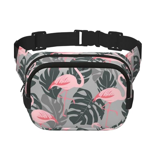 Mexpekil Bauchtasche für Damen und Herren, wasserdicht, modisch, mit verstellbarem Riemen, zum Laufen, Wandern, Grau mit Palmenblättern, Rosa, mehrfarbig, Einheitsgröße von Mexpekil