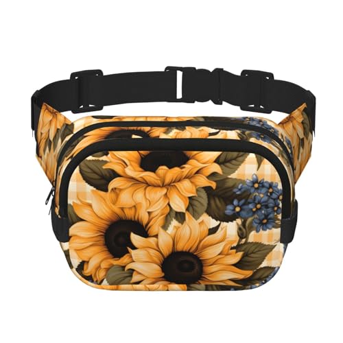 Mexpekil Bauchtasche mit Sonnenblumen-Motiv, kariert, für Damen und Herren, wasserdicht, modisch, mit verstellbarem Riemen, Crossbody-Gürteltasche zum Laufen, Wandern, mehrfarbig, Einheitsgröße von Mexpekil