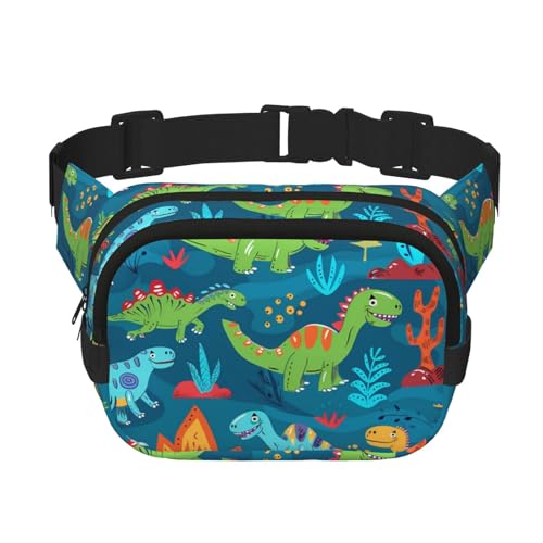 Mexpekil Bauchtasche mit buntem Tier-Dinosaurier-Motiv, für Damen und Herren, wasserdicht, modische Hüfttasche mit verstellbarem Riemen, Crossbody-Gürteltasche zum Laufen, Wandern, mehrfarbig, von Mexpekil