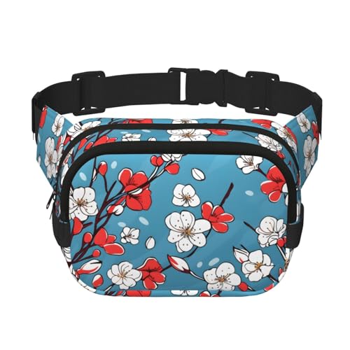 Mexpekil Bauchtasche mit japanischem Kirschblüten-Blumenmuster, für Damen und Herren, wasserdicht, modisch, mit verstellbarem Riemen, Crossbody-Gürteltasche zum Laufen, Wandern, Rot / Weiß, von Mexpekil