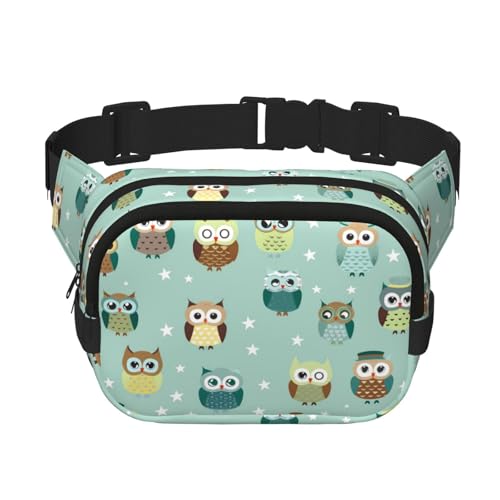 Mexpekil Bauchtasche mit niedlichem Eulen- und Sternenmuster, für Damen und Herren, wasserdicht, modisch, mit verstellbarem Riemen, Crossbody-Gürteltasche zum Laufen, Wandern, mehrfarbig, von Mexpekil