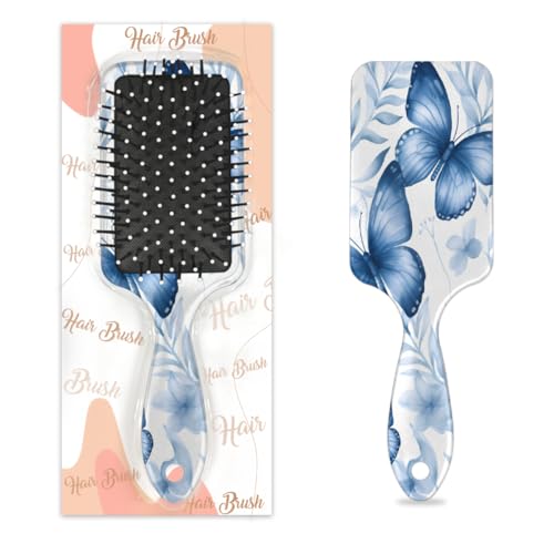 Mexpekil Blaue Schmetterlings-/Blumenblätter-Haarbürste, zum Entwirren von nassen und trockenen Haaren, Massage-Luftkissen-Kamm für Mädchen, Damen, Herren von Mexpekil