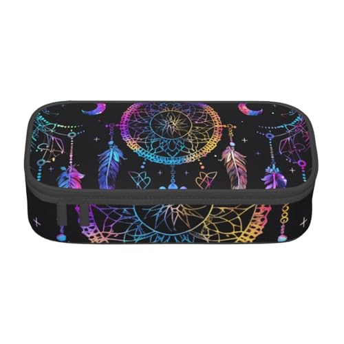 Mexpekil Blauer Traumfänger Schmetterling Federmäppchen für Mädchen Jungen Federmäppchen Schreibwaren Organizer mit Fächern Schulbedarf Tasche für Studenten Büro, Buntes Traumfänger-Federmuster von Mexpekil