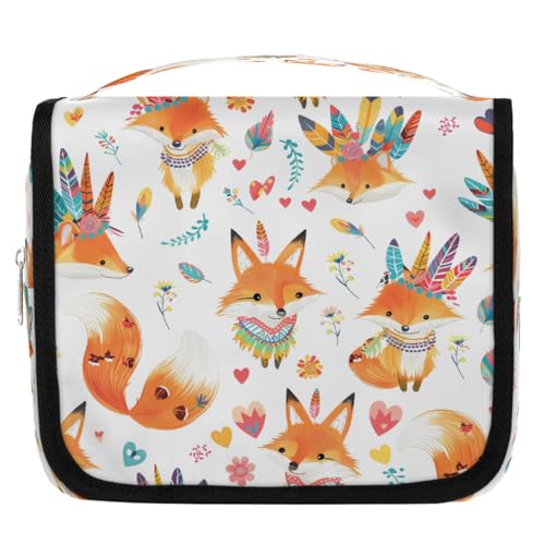 Mexpekil Boho Ethnischer Fuchs Kulturbeutel für Frauen Männer Damen, Wasserdicht Hängende Reise Kulturbeutel mit Haken, Kosmetik Make-up Tasche Organizer von Mexpekil