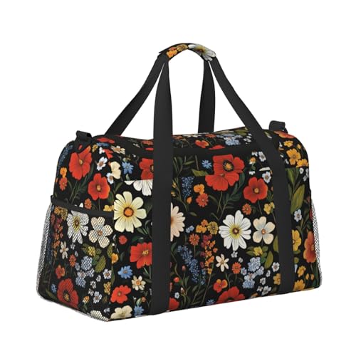 Mexpekil Boho-Reisetasche mit Wildblumen, Handgepäck, wasserdicht, Sport, Fitnessstudio, Tanz, groß, faltbar, Reisetasche für Damen und Herren, Boho-Wildblumen, Einheitsgröße von Mexpekil