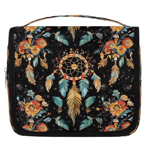 Mexpekil Boho Traumfänger Feder Kulturbeutel für Damen Herren Damen Wasserdicht Hängende Reise Kulturbeutel mit Haken Kosmetik Make-up Tasche Organizer von Mexpekil