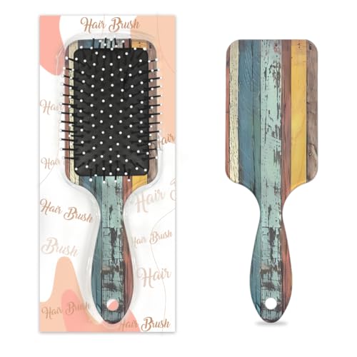 Mexpekil Bunte, rustikale Holzstruktur, zum Entwirren, Haarbürste, nasses, trockenes Haar, Massage-Luftkissen-Kamm für Mädchen, Damen, Herren von Mexpekil