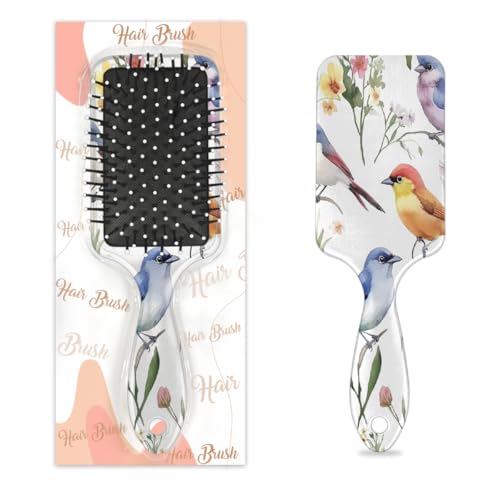 Mexpekil Bunte Aquarell-Haarbürste, Vogel und Blume, zum Entwirren, für nasse und trockene Haare, Massage, Luftkissen, Kamm für Mädchen, Damen, Herren von Mexpekil