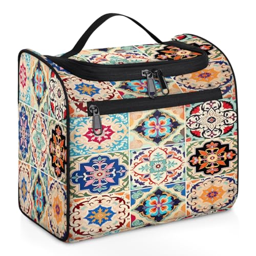Mexpekil Bunte Boho-Kulturbeutel aus Keramik, zum Aufhängen, für Damen und Herren, groß, wasserdicht, Make-up, Kosmetik, Kulturbeutel für Reisen, mehrfarbig, 10.2 x 6.5 x 9.2 inches, Kulturbeutel von Mexpekil