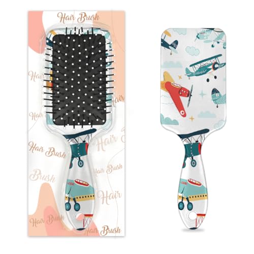 Mexpekil Bunte Cartoon-Flugzeug-Haarbürste, zum Entwirren von nassen und trockenen Haaren, Massage-Luftkissen-Kamm für Mädchen, Damen, Herren von Mexpekil