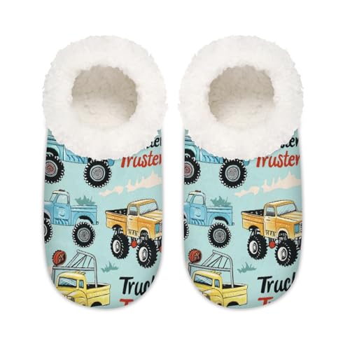Mexpekil Bunte LKW-Hausschuhe für Damen und Herren, Cartoon-Auto-Schuhe aus Memory-Schaum, rutschfeste Haussocken, multi, 37.5/38.5 EU Weit von Mexpekil