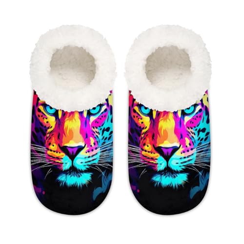 Mexpekil Bunte Leoparden-Hausschuhe für Damen und Herren, abstraktes Tiermuster, Memory-Schaum, Hausschuhe, Socken, multi, 6/6.5 UK Wide von Mexpekil