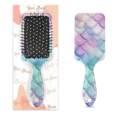 Mexpekil Bunte Meeres-Meerjungfrau-Schuppen-Muster, Entwirrungspaddel-Haarbürste, nasses, trockenes Haar, Massage-Luftkissen-Kamm für Mädchen, Damen, Herren von Mexpekil
