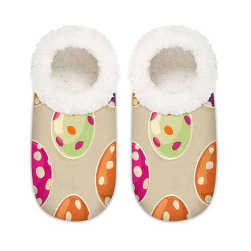Mexpekil Bunte Osterei-Hausschuhe für Damen, flauschige Hausschuhe, rutschfeste Schuhe für Damen, Herren und Damen, Buntes Ostereier., Large X-Large von Mexpekil