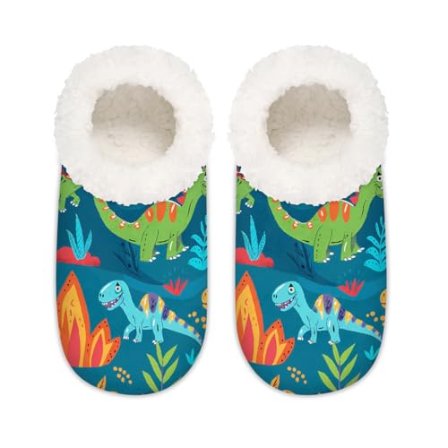 Mexpekil Bunte Tier-Dinosaurier-Hausschuhe für Damen, flauschige Hausschuhe, rutschfeste Schuhe für Damen, Herren und Damen, Bunter Tier-Dinosaurier, Medium Breit von Mexpekil