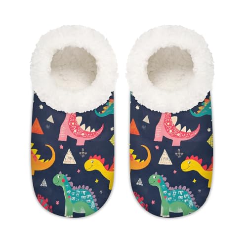 Mexpekil Bunte süße Dinosaurier-Damen-Hausschuhe, flauschige Hausschuhe, rutschfeste Schuhe für Damen, Herren und Damen, Bunter süßer Dinosaurier, Large X-Large von Mexpekil