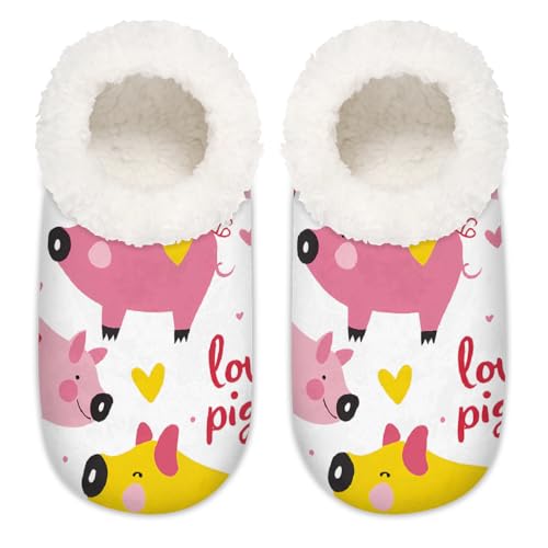 Mexpekil Bunte süße Schweine-Hausschuhe für Damen, flauschige Hausschuhe, rutschfeste Schuhe für Damen, Herren, Buntes süßes Schweinchen, XX-Large Breit von Mexpekil