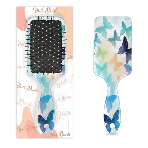 Mexpekil Buntes Schmetterlingsmuster, Entwirrungspaddel-Haarbürste, nasses, trockenes Haar, Massage, Luftkissen, Kamm für Mädchen, Damen, Herren von Mexpekil