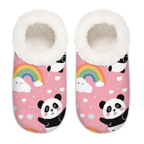 Mexpekil Cartoon Cute Panda Rainbow Damen Hausschuhe Fuzzy House Slipper rutschfeste Schuhe für Damen Herren Damen, Cartoon-süßer Panda-Regenbogen, Large X-Large von Mexpekil