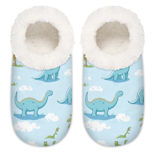 Mexpekil Cartoon-Hausschuhe mit tropischem Dinosaurier-Dino-Muster, flauschige Hausschuhe, rutschfeste Schuhe für Damen, Herren, Cartoon-Dinosaurier-Dino-Muster, Large X-Large von Mexpekil